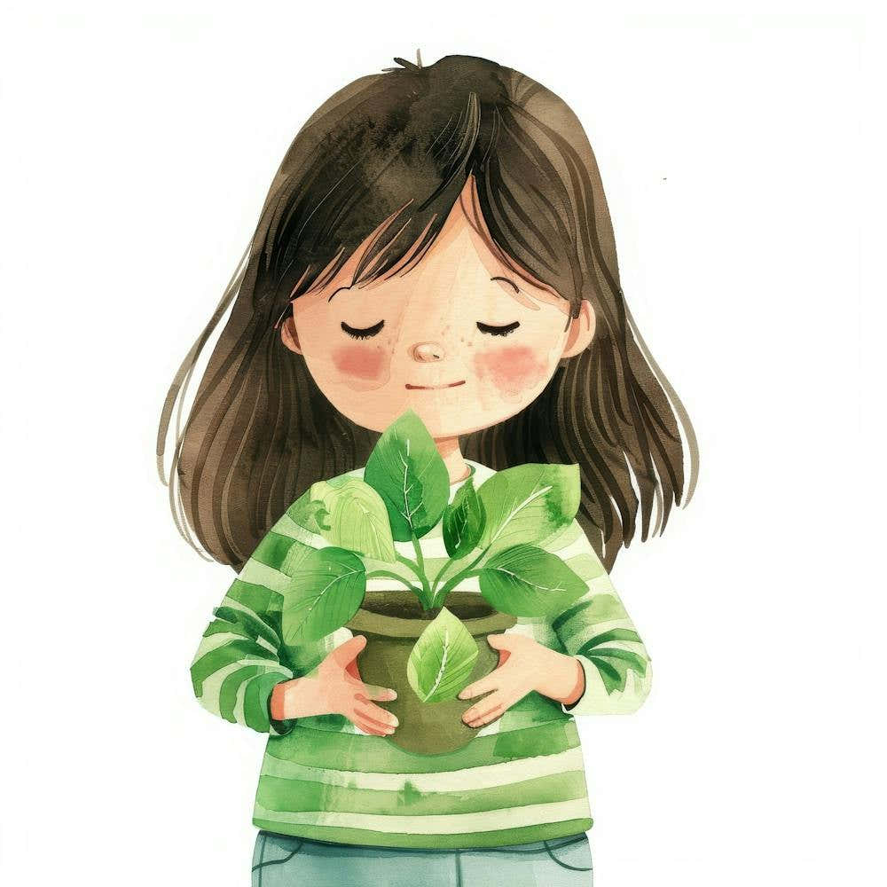 Little Girl Holding A Plant