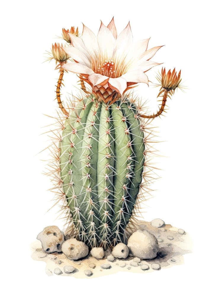 Woolly Torch Cactus Watercolour Drawing 1