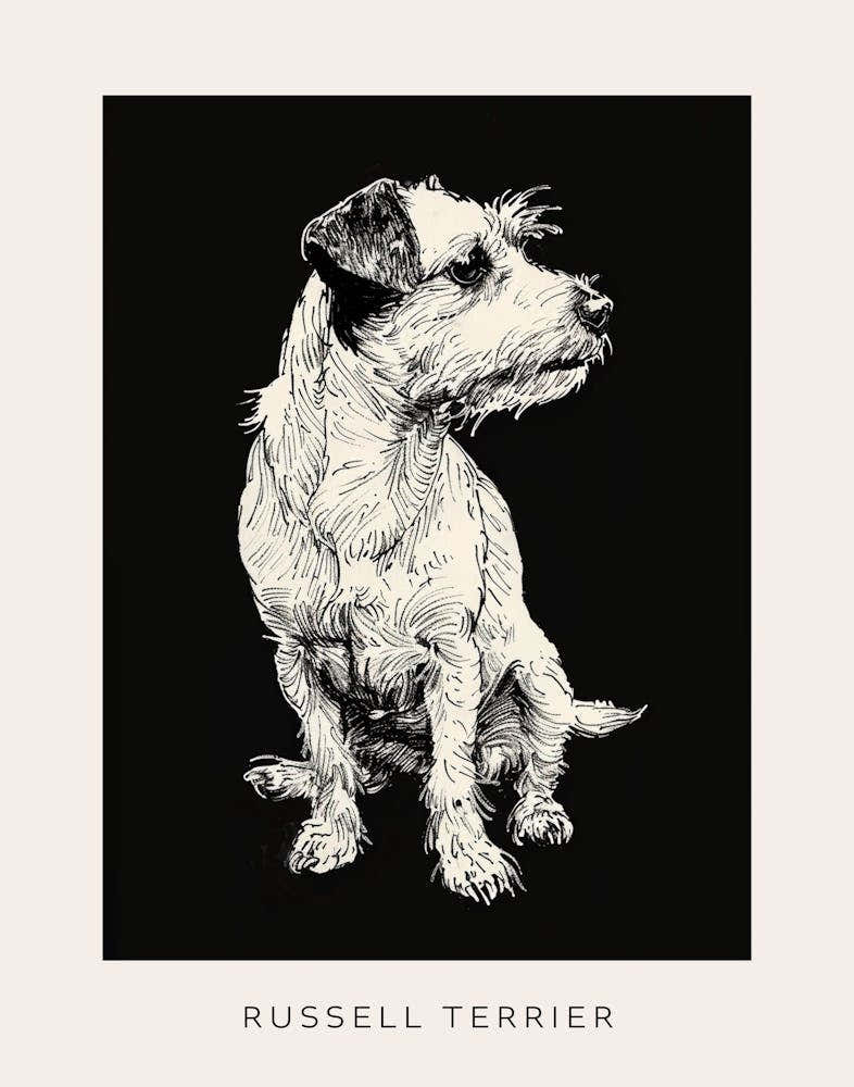 Russell Terrier Dog Line Sketch 3 Poster