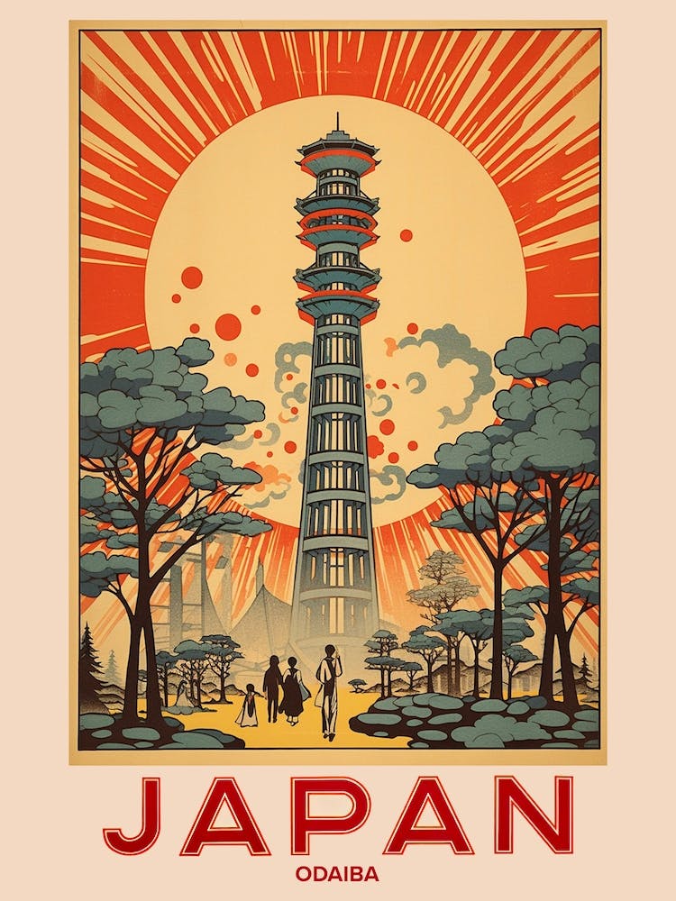 Odaiba, Visit Japan Vintage Travel Art 3