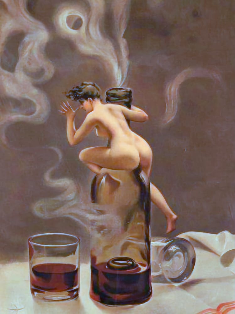 Le Vin Ginguet - Famous Cover Painting by Luis Ricardo Falero, Nude Witchy Sprite Fairy Pagan Gothic Cool 2