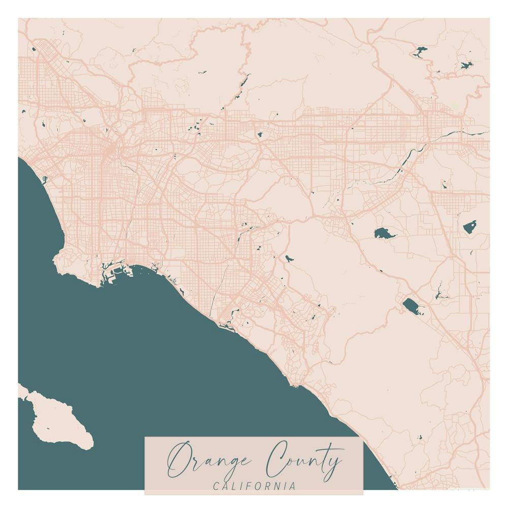 Orange County California Pink and Blue Cute Script Street Map