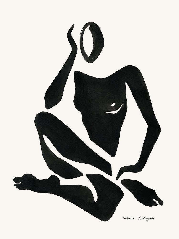Minimal Black Nude Painting Crossed Legs