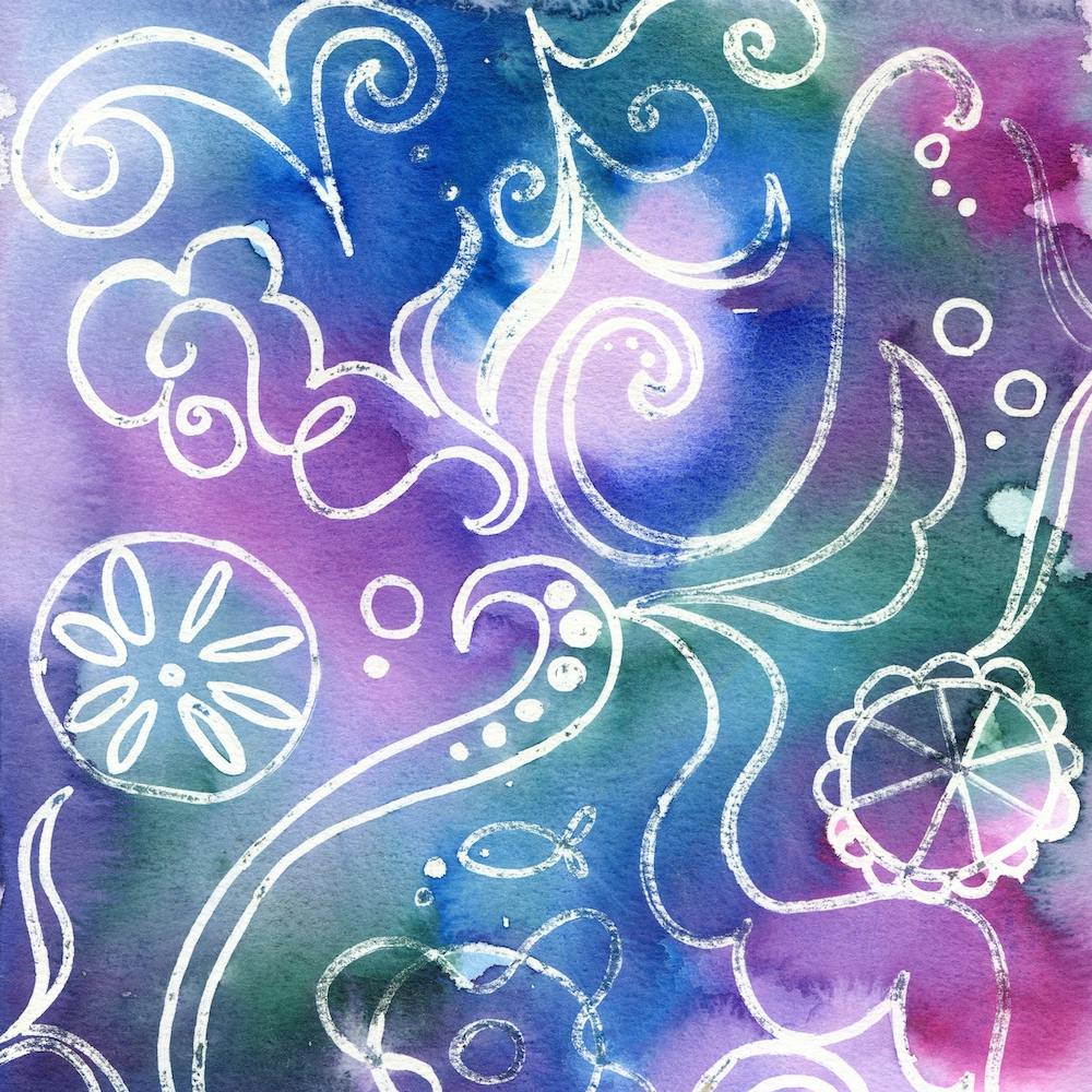 Watercolor Painting in Purple & Blue