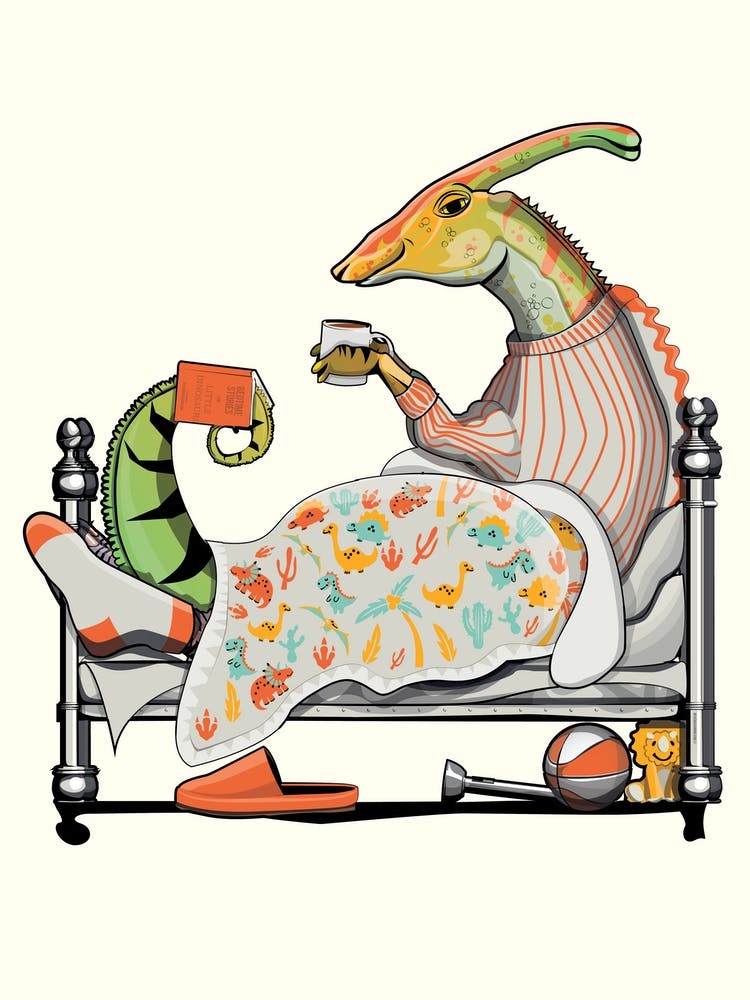 Dinosaur Parasaurolophus In Bed