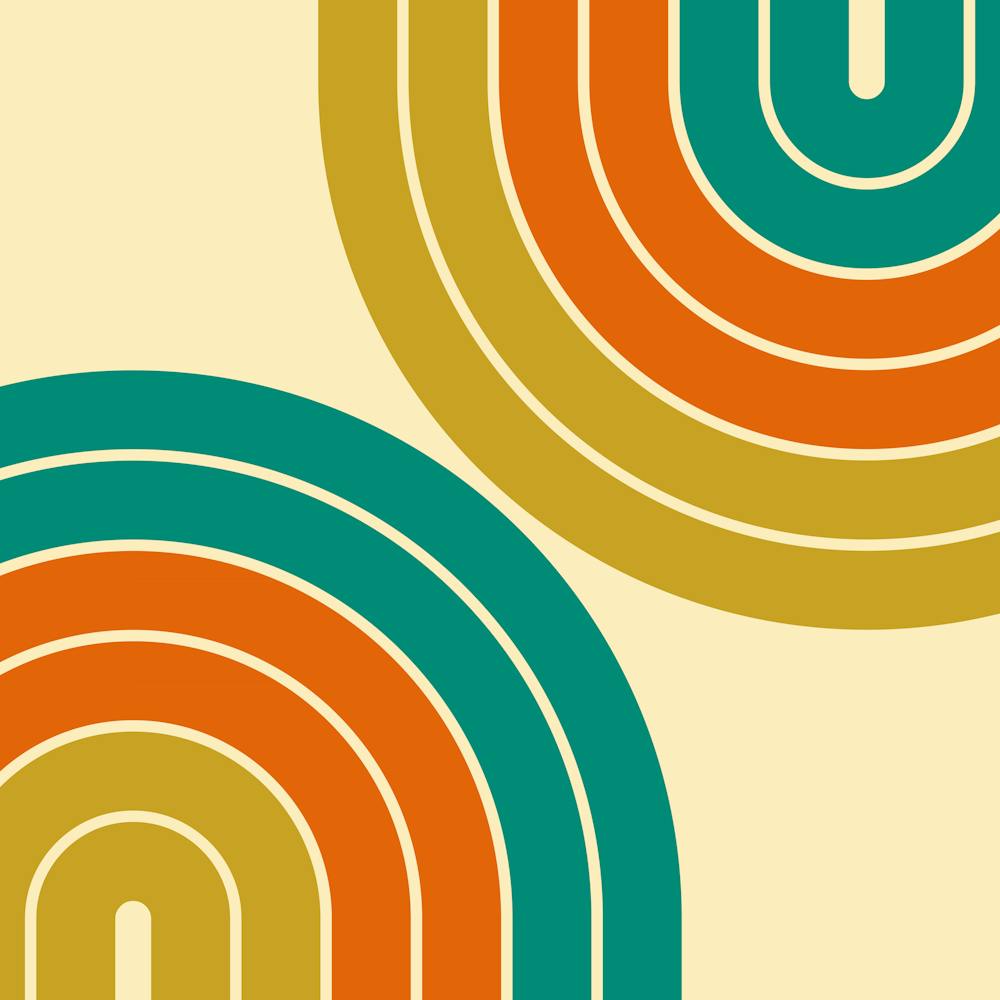 Midcentury Modern Geometric Rainbow Ic In Vintage Teal Terracotta Gold 02