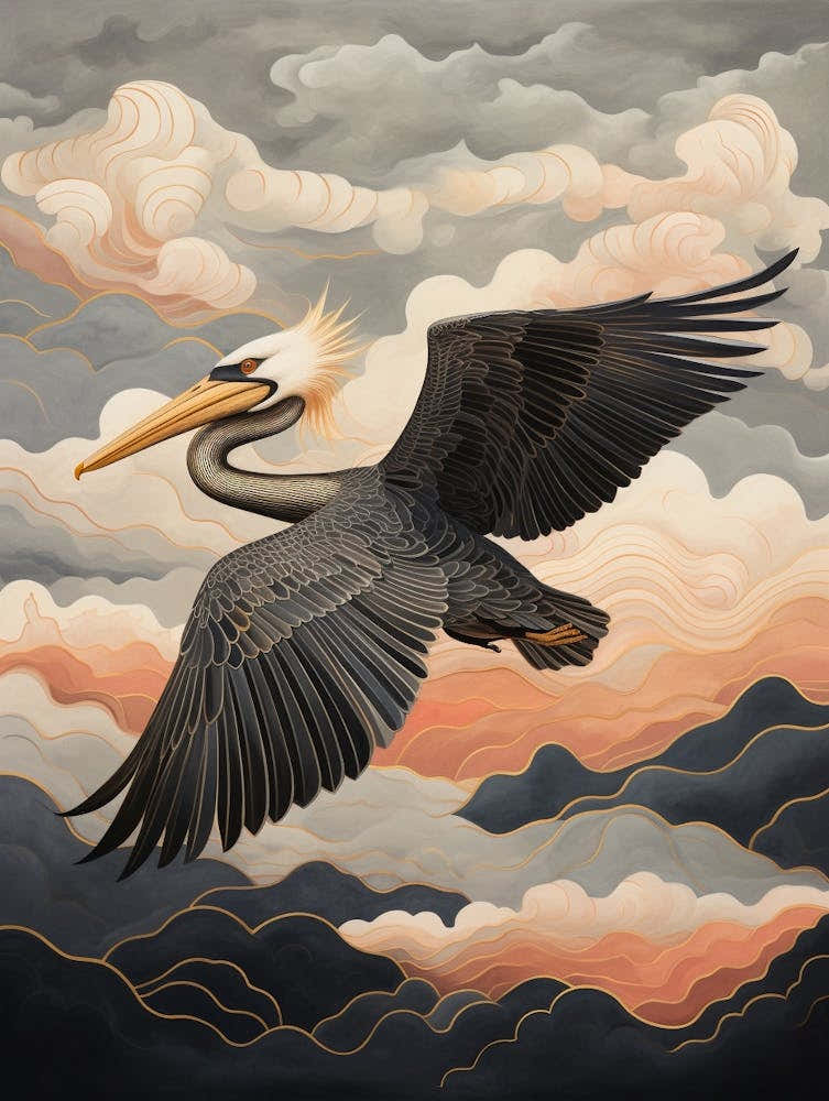 Brown Pelican Gold Detail Painting