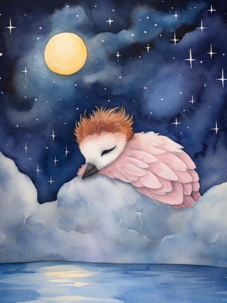 Baby Flamingo Sleeping In The Clouds