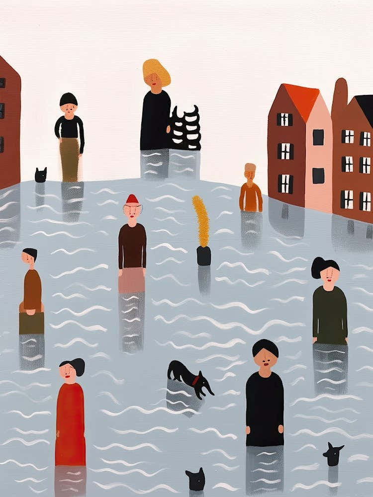 Amsterdam Canal Scene, Tiny People And Illustration 1