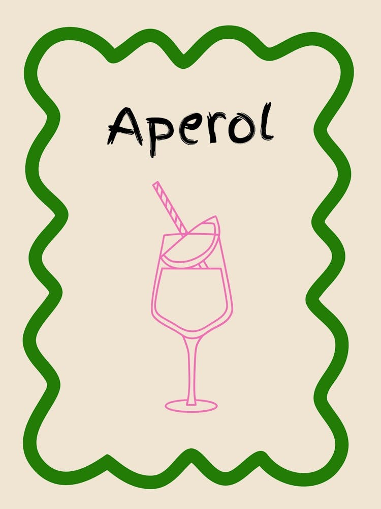 Aperol Doodle Poster Green & Pink