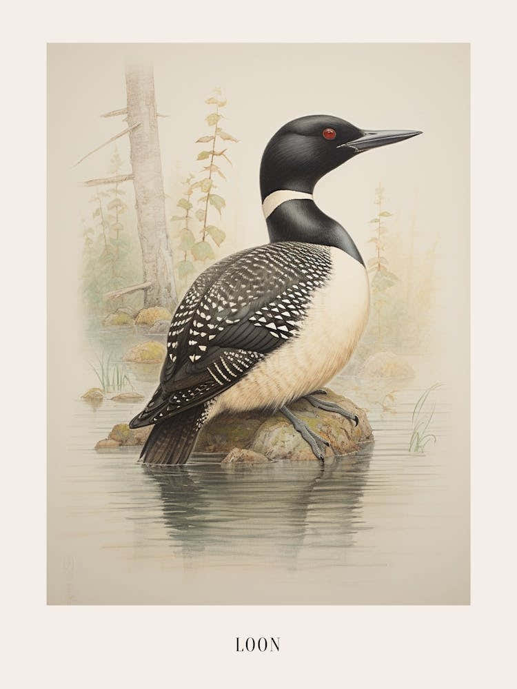 Vintage Bird Drawing Loon 2 Poster