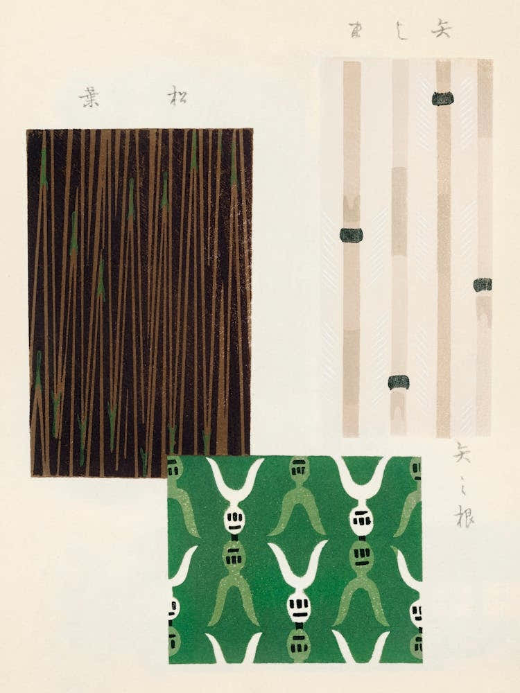 Vintage Ukiyo-e Woodblock Print Of Japanese Textile, Shima Shima, Furuya Korin (150) 1