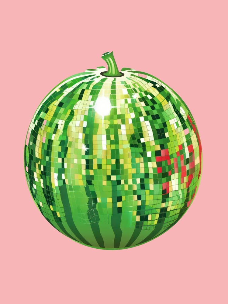 Disco Ball Watermelon Pink Art Disco Poster Trendy Aesthetic Art Food Kitchen