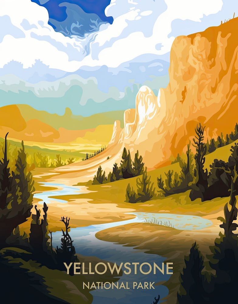 Yellowstone National Park Travel Poster Illustration Style 2