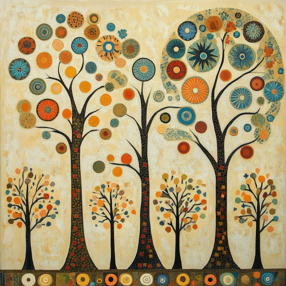 Folk Art Style Mosaic Trees 14