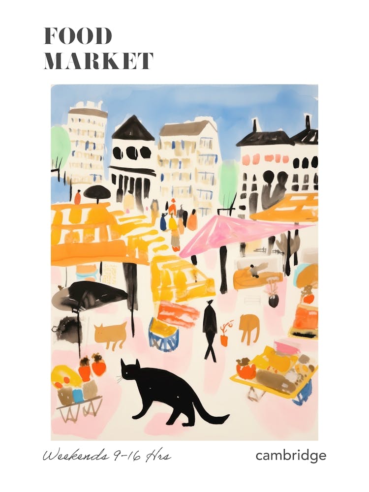 The Food Market In Cambridge 2 Illustration Poster