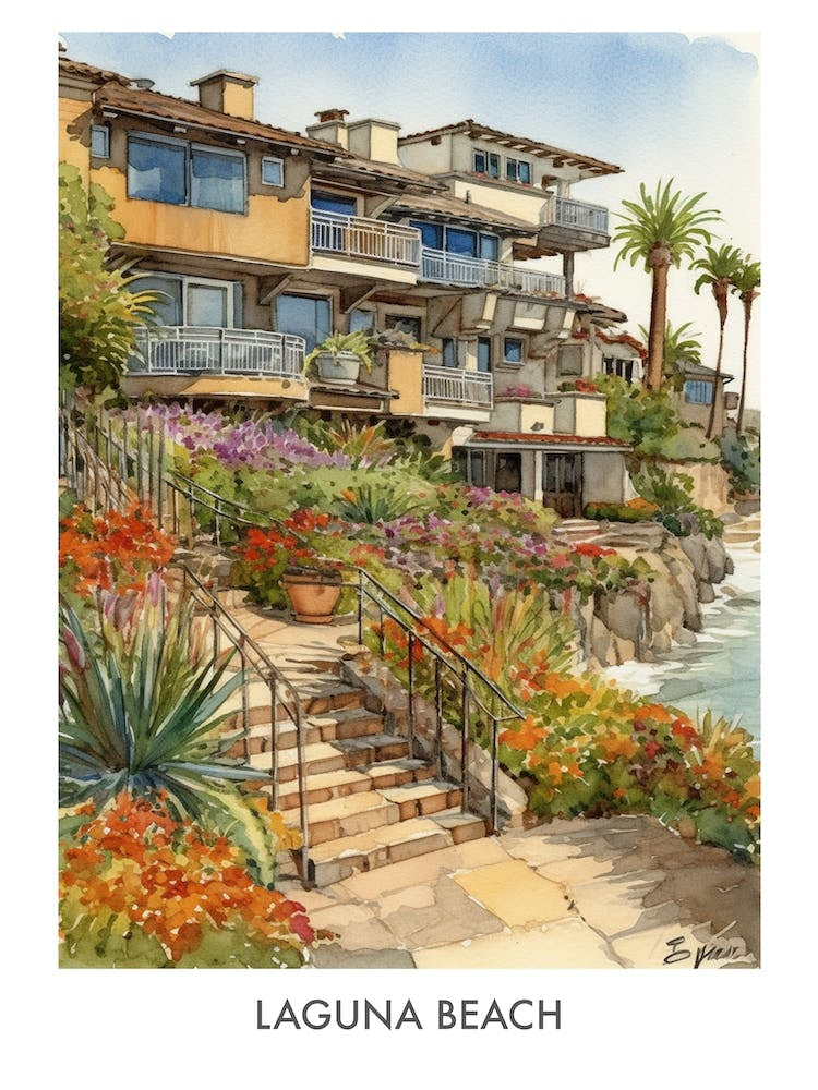 Laguna Beach Watercolor 2travel Poster
