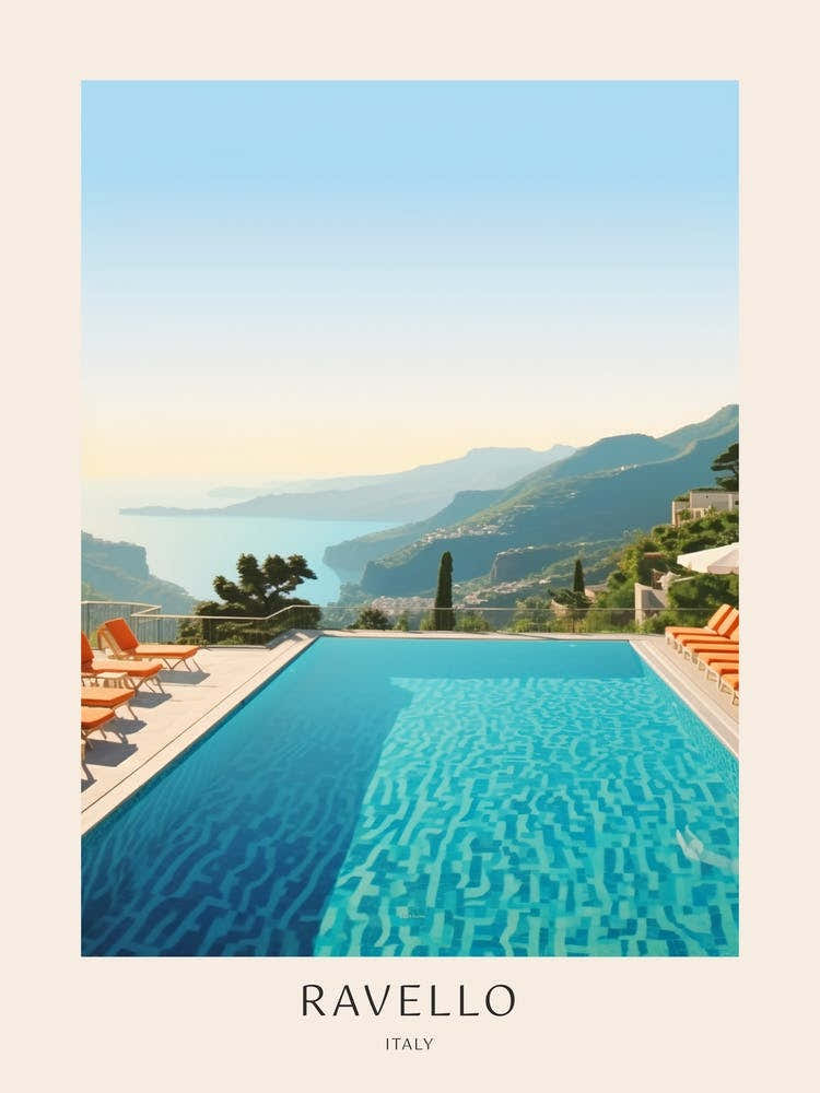 Ravello Italy Midcentury Modern Pool Poster