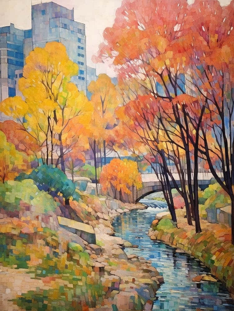 Autumn City Park Painting Cheonggyecheon Park Seoul