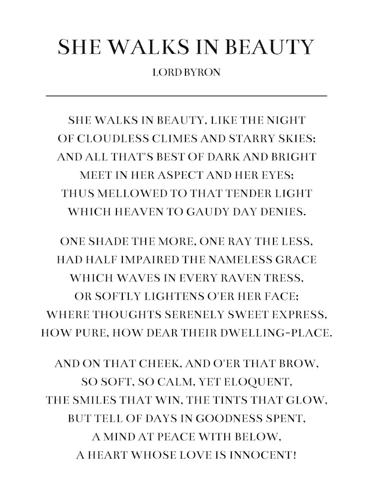 She Walks In Beauty Poem By Lord Byron