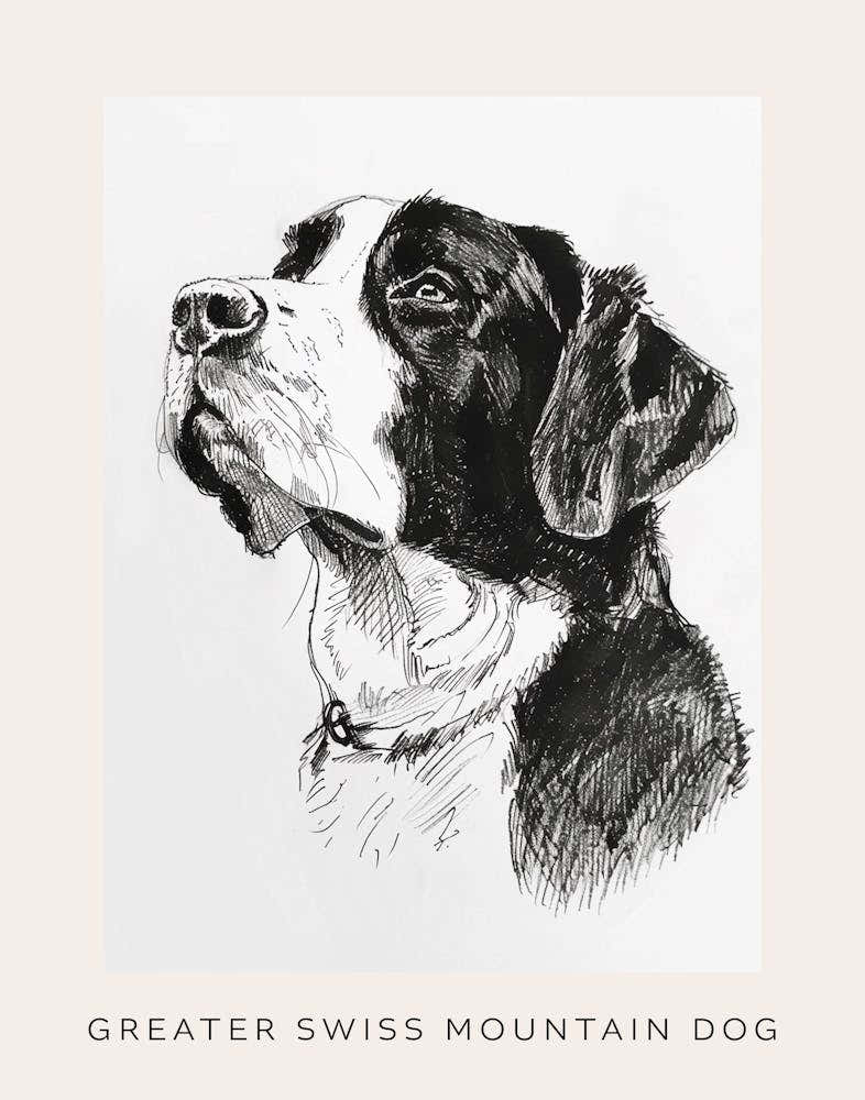 Greater Swiss Mountain Dog Line Sketch 4 Poster