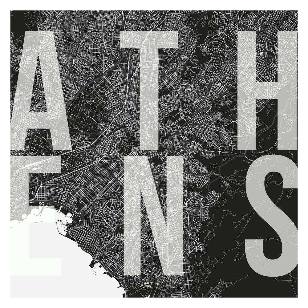 Athens Mono Street Map Text Overlay Square