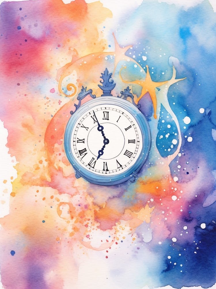 Watercolour Space Clock Celestial 1