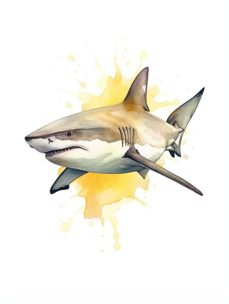 Cartoon Watercolour Lemon Shark Kids Nursery 1