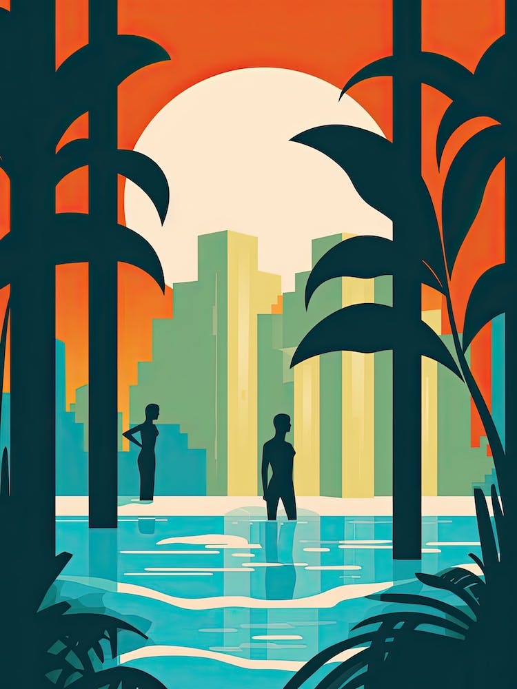 Waikiki Beach Hawaii, Usa, Bold Outlines 4