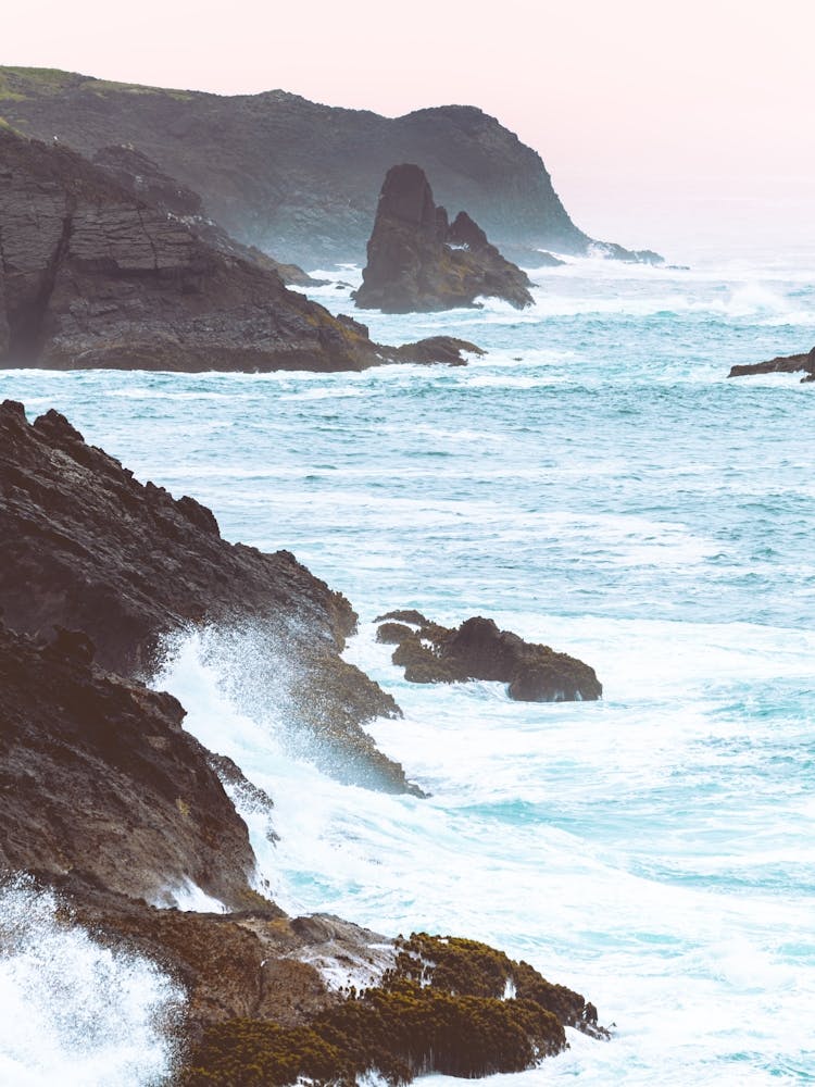 Cliffs And Waves - Pacific Ocean Pastel Sunset