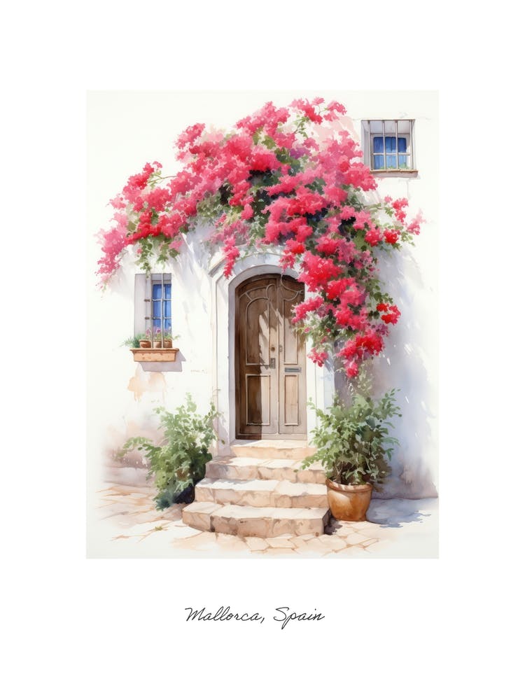 Mallorca, Spain   Mediterranean Doors Watercolour Painting 4 Poster