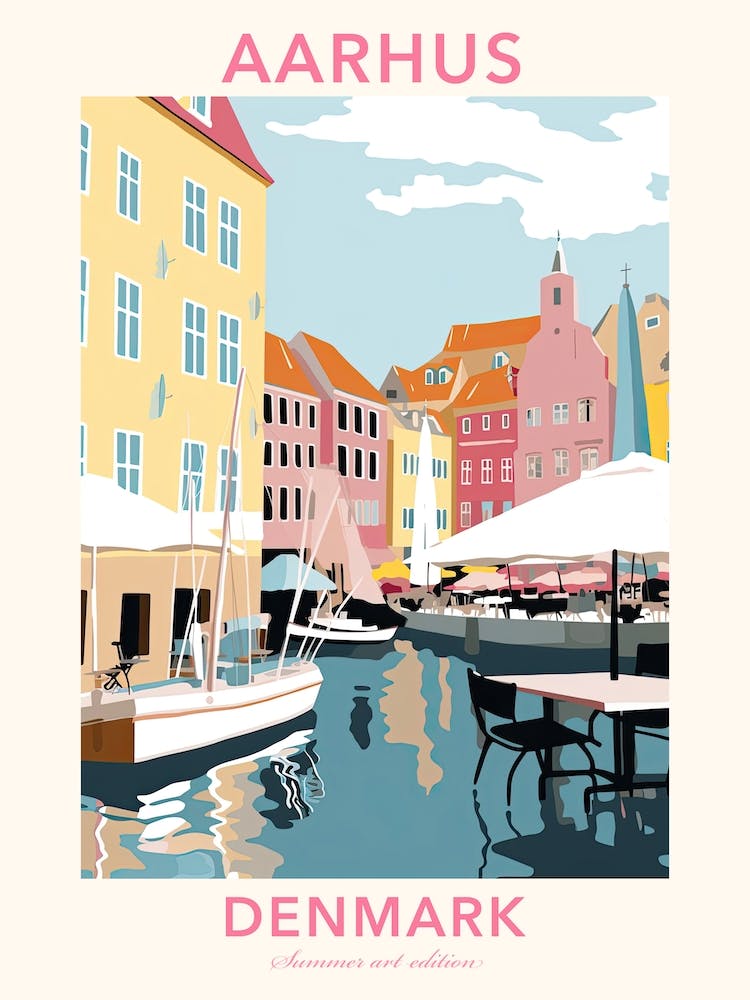 Aarhus, Denmark, Flat Pastels Tones Illustration 4 Poster