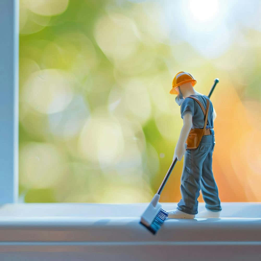 Janitor Cleaning Window