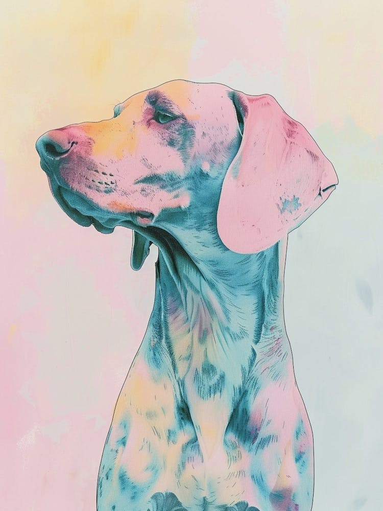 Weimaraner Dog Pastel Line Watercolour Illustration 1