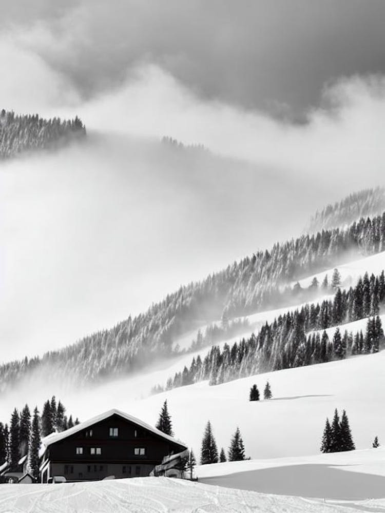 Nassfeld, Austria Black And White Skiing Poster