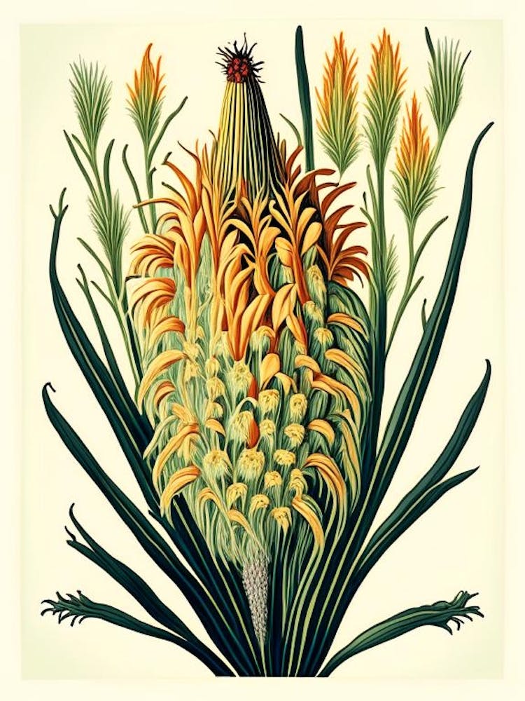 Kniphofia Floral 2 Botanical Vintage Poster Flower
