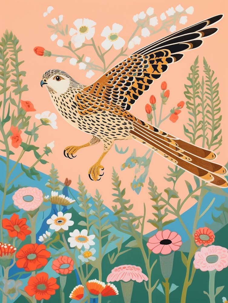 Maximalist Bird Painting American Kestrel 1