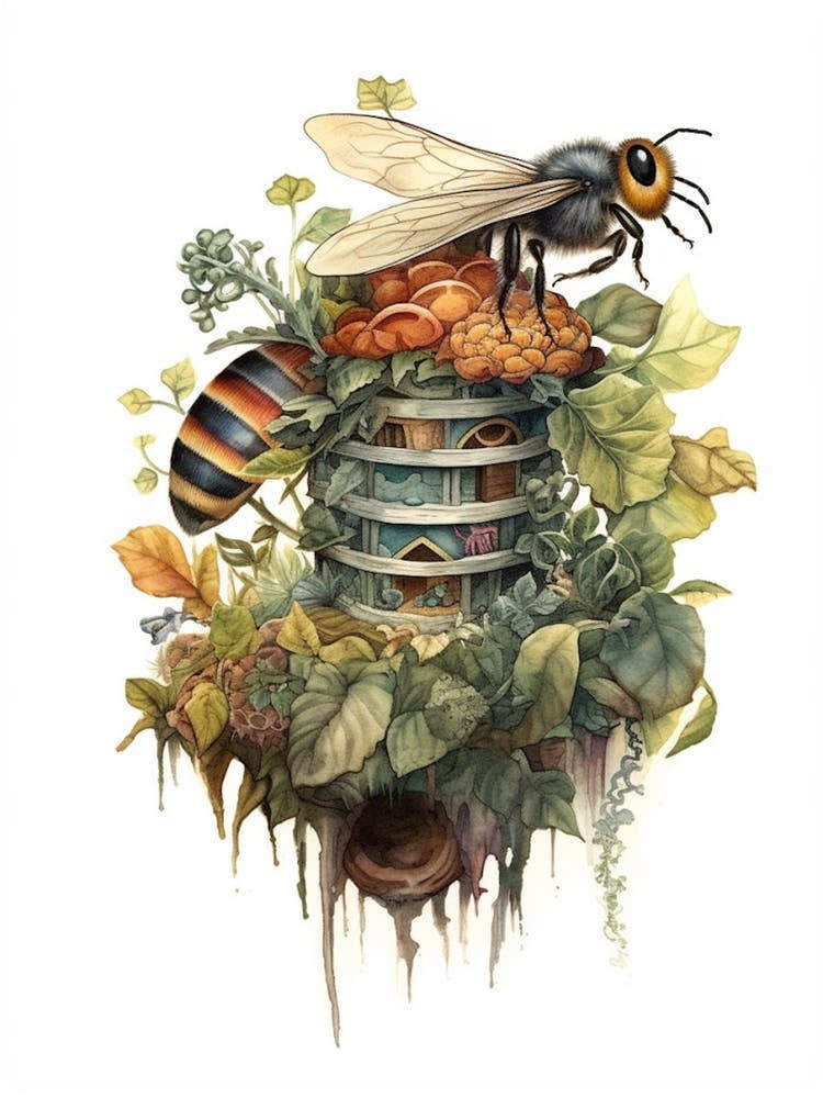 Gypsy Cuckoo Bee Beehive Watercolour Illustration 4