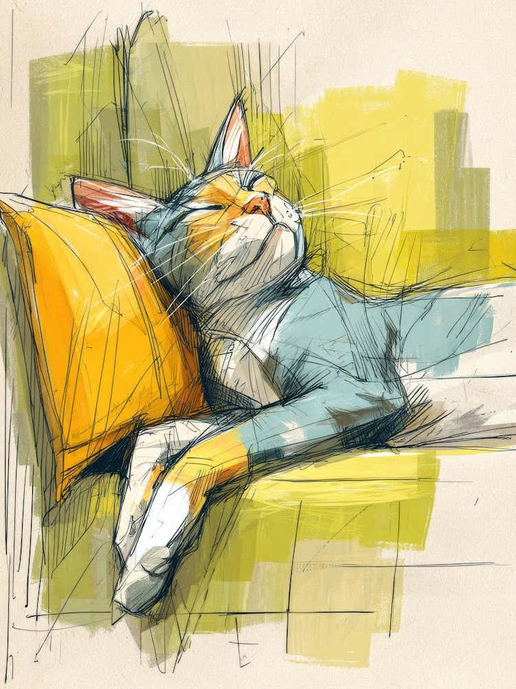 Watercolor Cat On The Couch 25