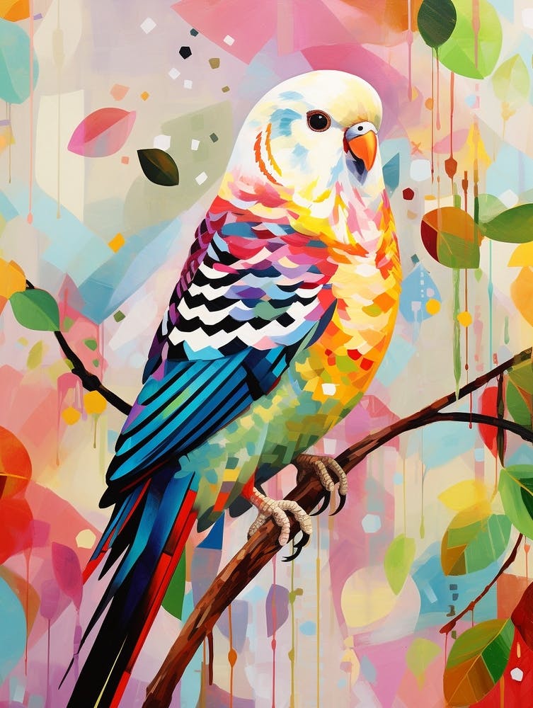 Bird Painting Collage Budgerigar 3