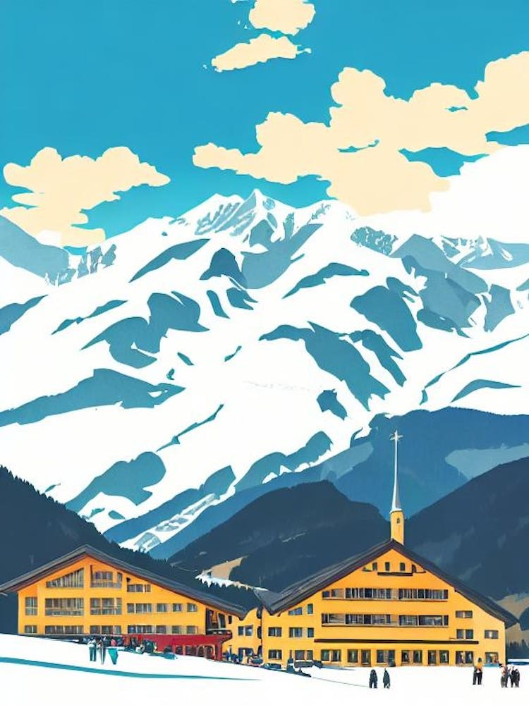 Obertauern, Austria Midcentury Vintage Skiing Poster