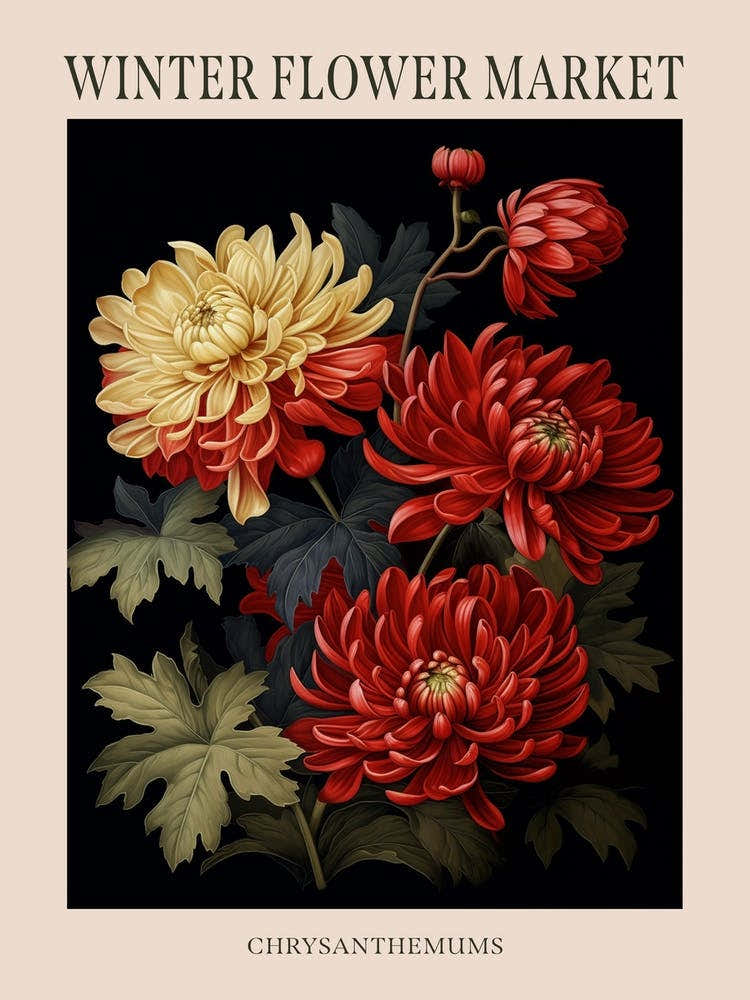 Chrysanthemums 8 Winter Flower Market Poster