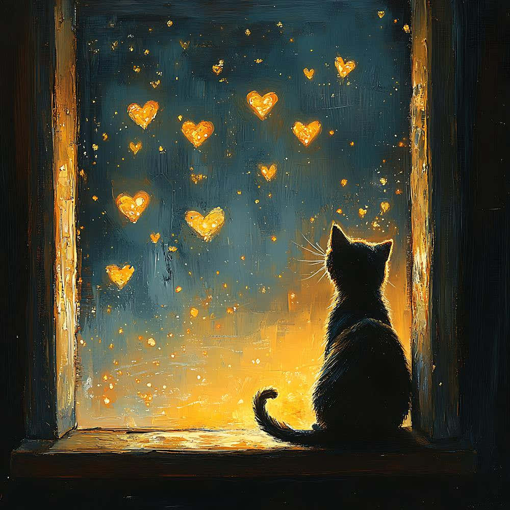 Dreamy Night Sky with Heart Stars Cat 3