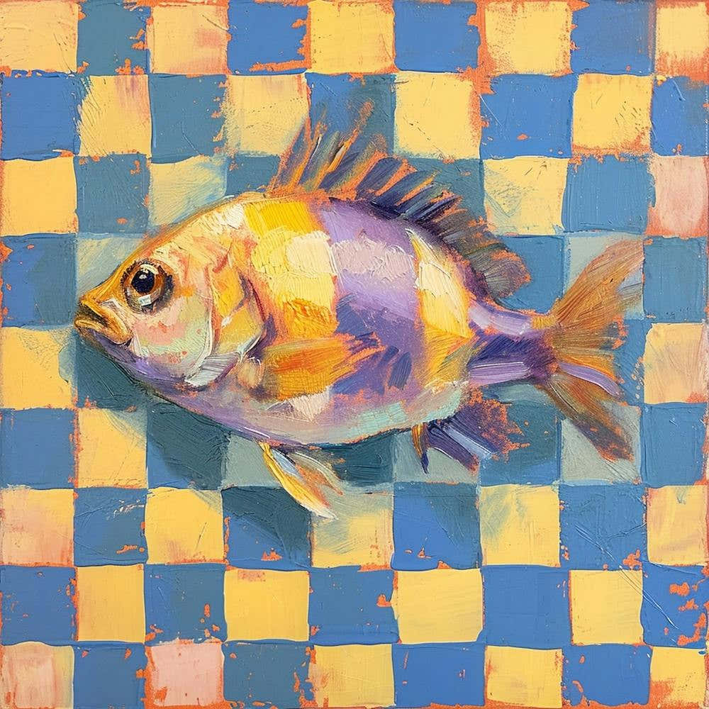 Fish Blue & Yellow Pastel Checkerboard
