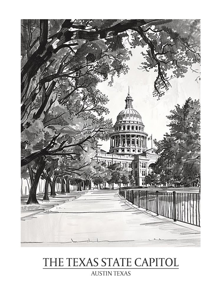 The Texas State Capitol Austin Texas Black And White Drawing 4 Poster
