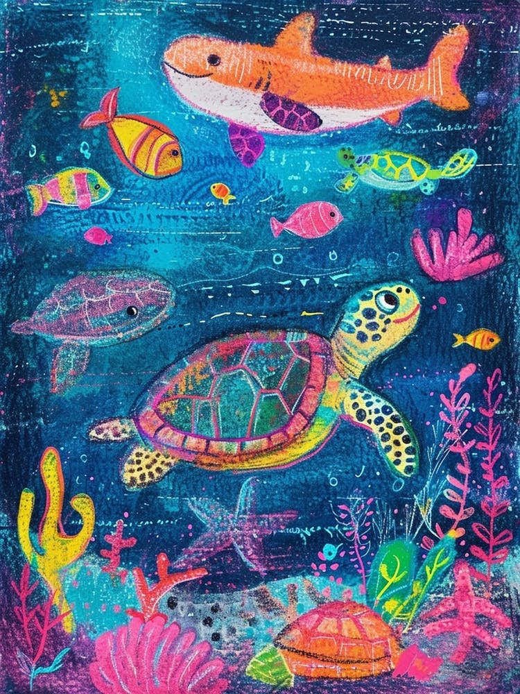 Sea Turtle & Friends Rainbow Scribble