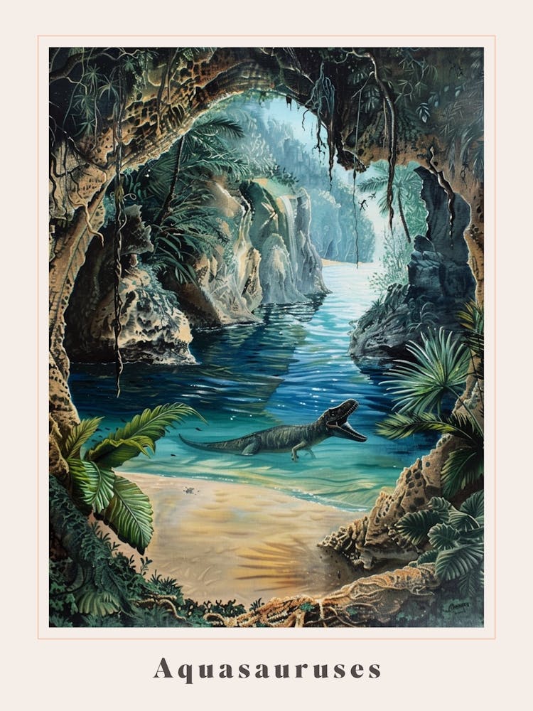 Marine Dinosaur In A Cave Painting Poster