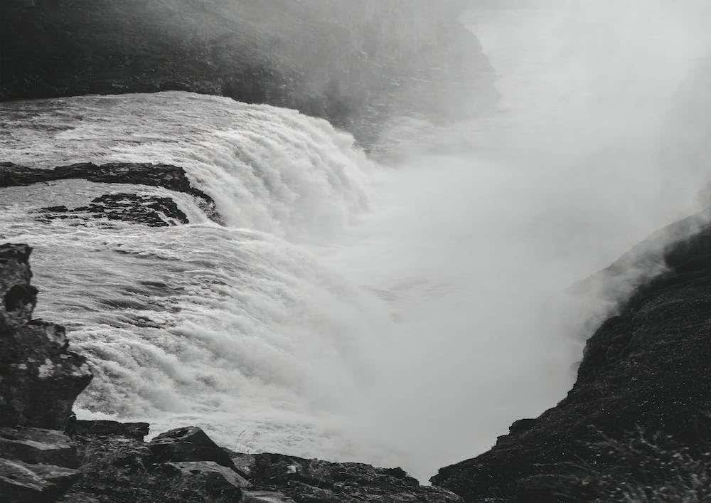 Gullfoss Black And White Landscape