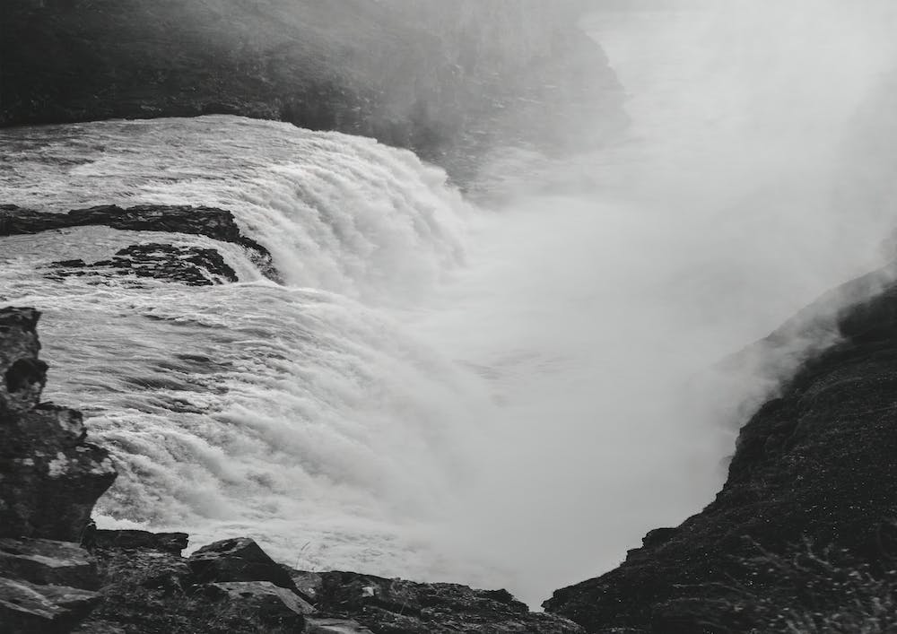 Gullfoss Black And White Landscape