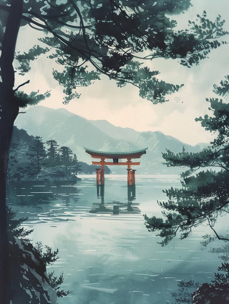 Miyajima Japan 3 Retro Illustration